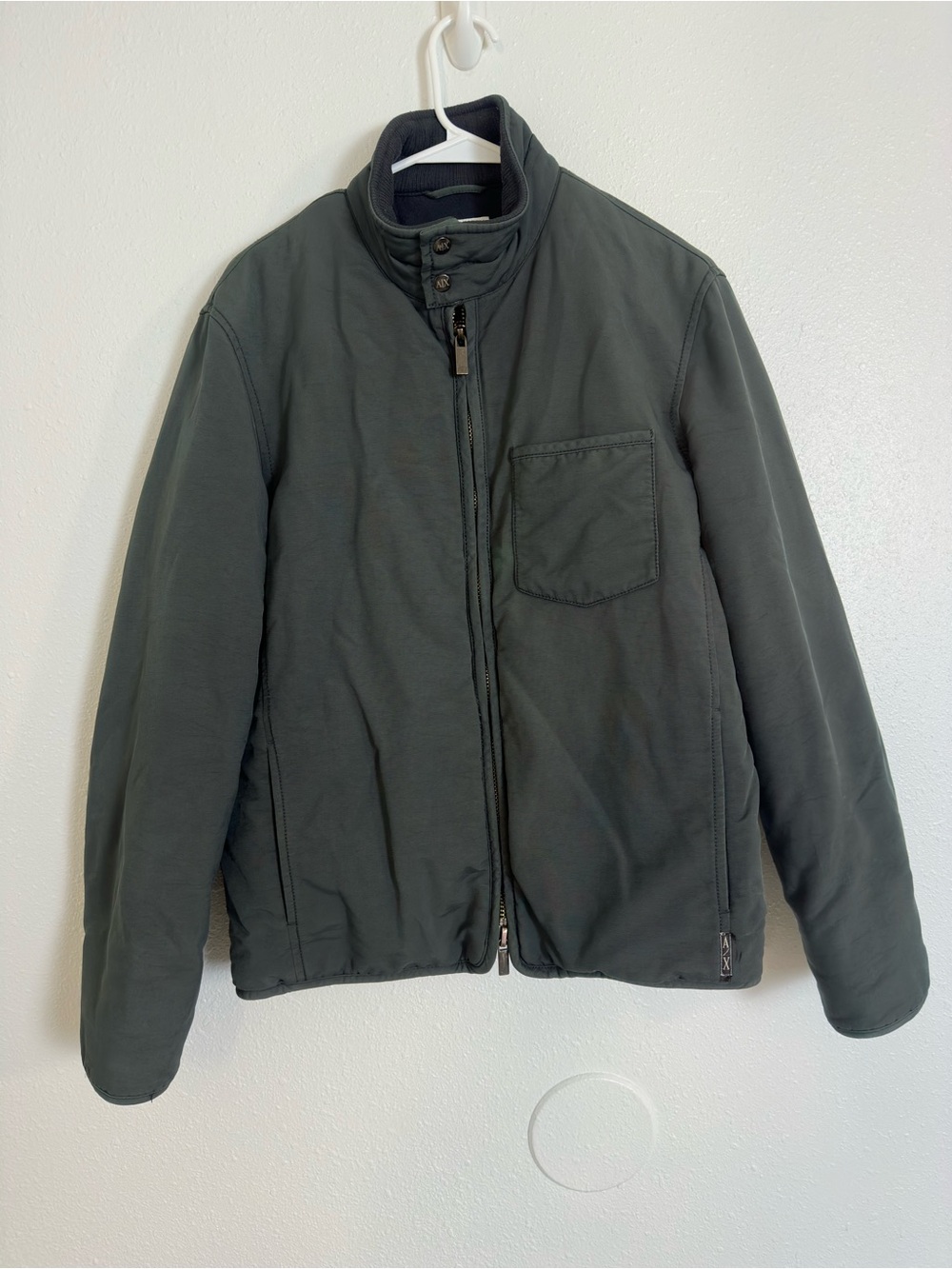 Armani exchange lined gray zip up bomber jacket